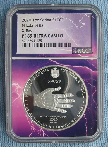 2020 Serbia 100D Nikola Tesla X-Rays Shadowgraph Proof 1oz Silver NGC PF 69 UCAM