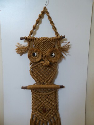 Suspension murale vintage en macramé, jute, hibou, 35