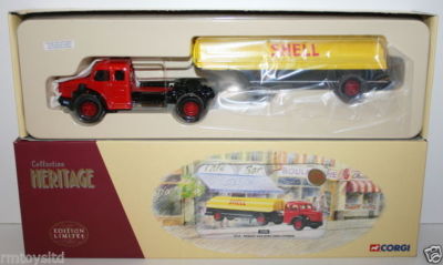 CORGI 1/50 COLLECTION HERITAGE 73701 BERLIET GLR AVEC SEMI-CITERNE - SHELL CORGI 1/50 COLLECTION HERITAGE 73701 BERLIET GLR AVEC SEMI-CITERNE - SHELL