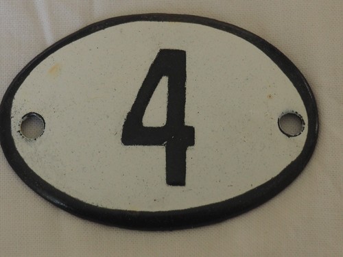 Vintage emailliertes Porzellan Dose Schild Nummer 4 - 2,5 Zoll -1,7 Zoll klein SELTEN (Z) - Bild 4 von 10