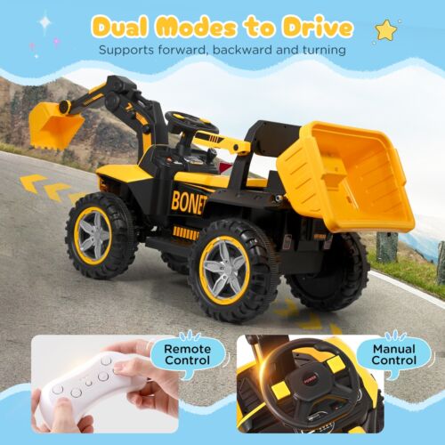 12V Elektroauto Kinder Sitzbagger mit Lenkbarer Schaufel Hupe Rutschauto Remote - Bild 3 von 13