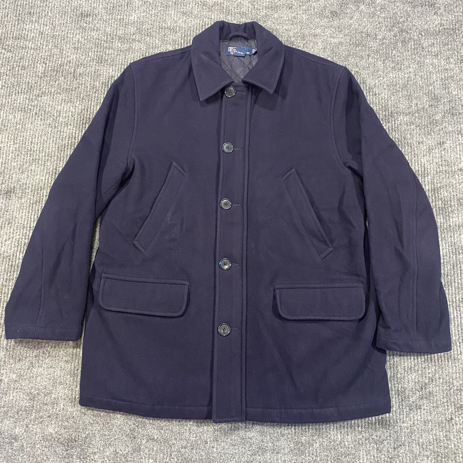 Polo Ralph Lauren Pea Coat Blue Wool Navy Nautical Academy Full Zip Mens Sz M