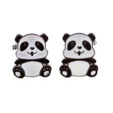 Panda Bear Black White Pair Cufflinks Wedding Fancy Gift Box & Polishing Cloth