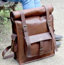 Handmade Mens Hiking Messenger Unisex Leather Backpack Bag Rucksac...