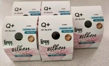 Leggs Silken Mist 5 PAIR Jet Black Q+ Control Top Silky Sheer Leg Tights 87889