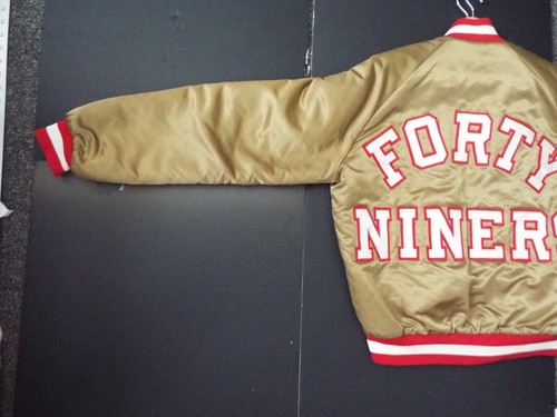 Medium Vintage San Francisco 49ers Chalk Line Gold Satin Spell Out Bomber Jacket - Picture 3 of 19