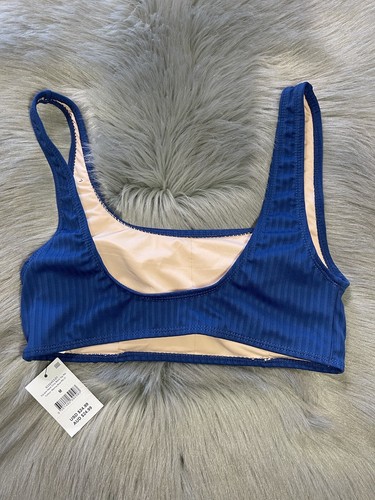 NWT Cotton:On Body Square Neck Crop Bikini Top Rib Marina Blue Medium $25 New - Picture 3 of 10