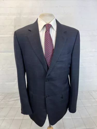 SPRING/SUMMER Canali Men's Dark Navy Blue Plaid Silk Blend Blazer 42L $2,195