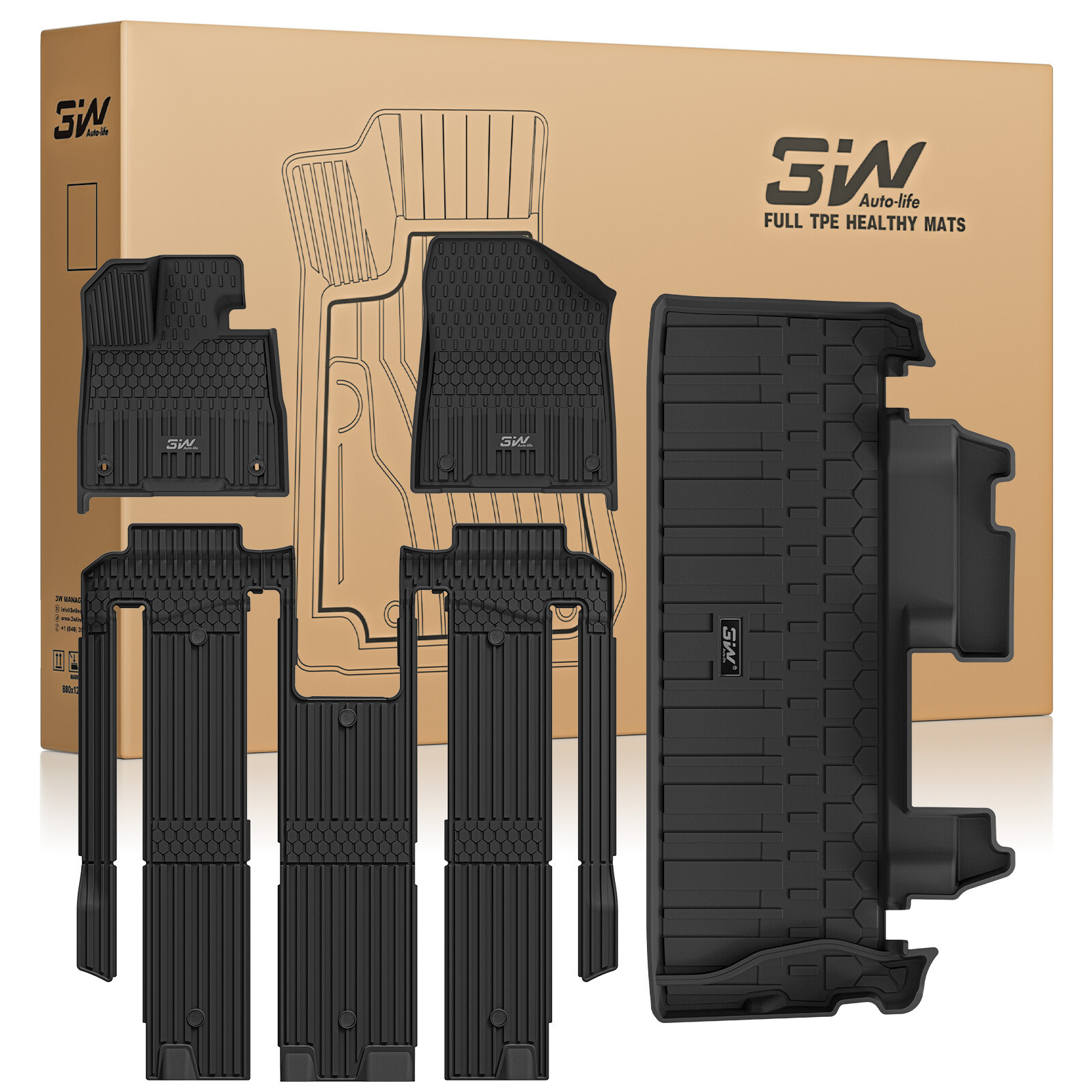 3W Floor Mats & Cargo Liner for 2025 Toyota Sienna Platinum 7 Seat TPE Weather