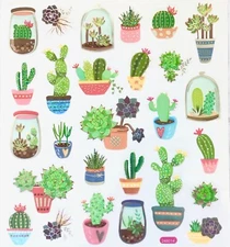 Cactus Succulent Foil Glitter Stickers Papercraft Planner Supply Plant Journal 
