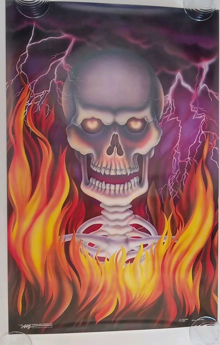 Original Vintage 1991 Death Fire Poster Skull Lightning