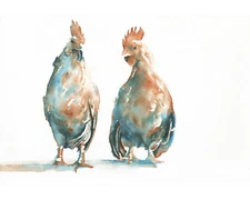 Colorful rooster watercolor painting kids decor animal trendy wall art (print)