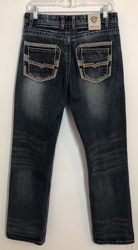 Encrypted Supply Mens 30 X 32 Straight Leg Blue Jeans Embroidered Pockets Trim - Picture 3 of 6