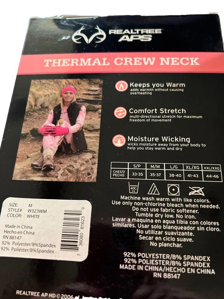 New NWT Womens  Realtree APS Thermal Crew Neck Top Camo White Size M 35-37 - Image 2 of 2