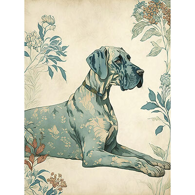 Blue Great Dane Dog Flower Pattern Fur Coat Huge Wall Art Poster Print Giant