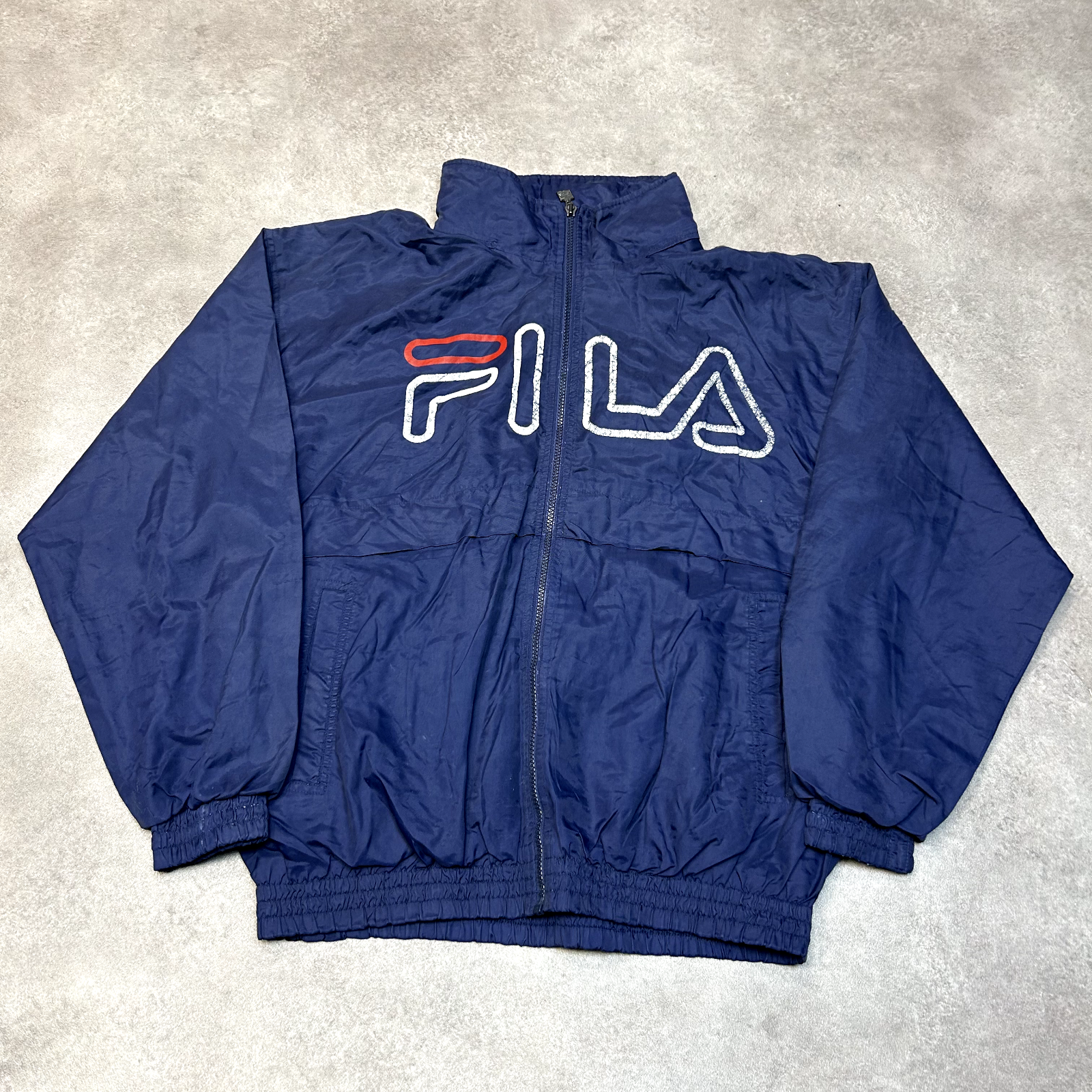 Giacca a vento Fila Track uomo media vintage full zip foderata in rete blu navy