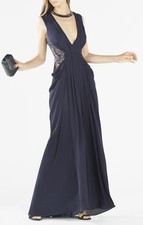 NEW BCBG MAXAZRIA KAMARA DEEP-V LACE DRAPED GOWN WQR65F68/L474A SIZE 4