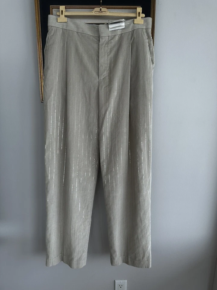 NUEVO CON ETIQUETAS $ 6750 Pantalones Brunello Cucinelli Micro Lentejuelas Terciopelo Acanalado IT 48 US 12 XL