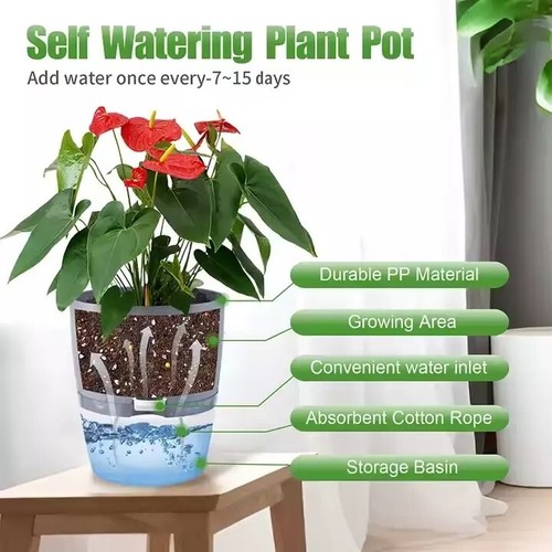 Modern Plastic Planter Indoor Self-Watering Pots Containers Houseplant For Herbs - Picture 6 of 26