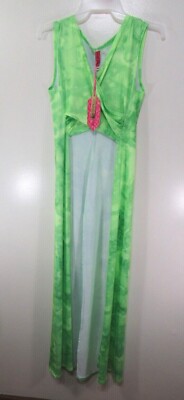 True Rock Midriff Top Open Front Long Dress Size M Fluorescent Green Sleeveless