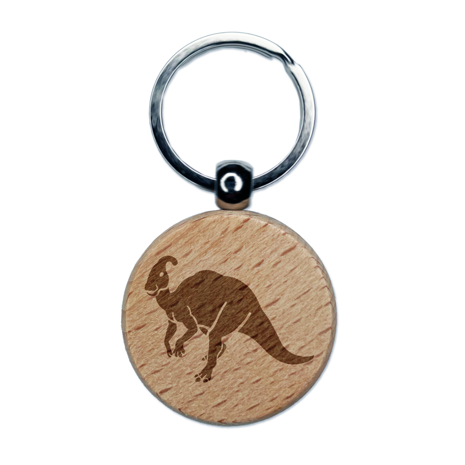 Parasaurolophus Dinosaur Engraved Wood Round Keychain Tag Charm