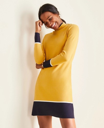 Yellow Color Block Knit Dress, Size 