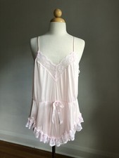 GORGEOUS VTG GILLIGAN O  MALLEY Pink Nylon  Lace Teddy Romper Lingerie SZ S/M