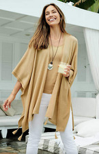 J.Jill  NEW Gorgeous Linen Blend Tasseled Light Ruana  Biscotti  NWT 1D6 