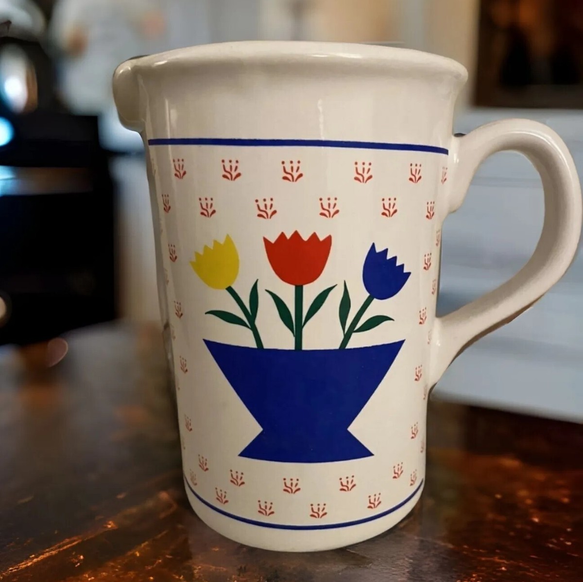 Vtg Tulips Gourmet Himark Kitchen Pitcher Primary Colors HTF
