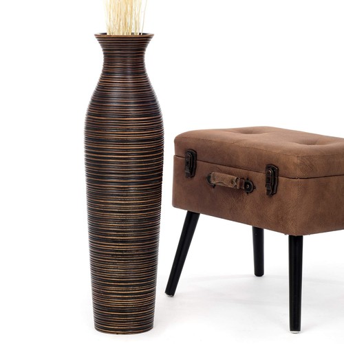Large Brown Home Decor Floor Vase – Wooden 28 inches Tall Farmhouse Decor Flo...