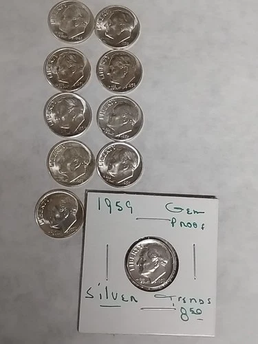 1946-1959 Roosevelt Dimes-90% Silver-AU-PDS Mints-$1 Face Lot Of 10 #11