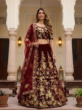 Velvet Lehenga Choli Fancy Floral Zari Work Bridal Reception Wear