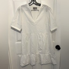 ASOS Women’s White Cotton Split Neck Short Sleeve Tiered Dress Size 8