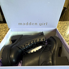 Madden Girl Black Lace-Up Ankle Bootie Round Toe Block Heel Girls US 6.5
