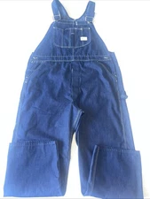 Sears Roebucks Denim Bib Overalls Mens 44 X 30 Carpenter USA made Blue Dark Wash