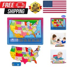 46 Pieces Wooden Map Puzzle for Kids Map Puzzle Educational Geography Puzzl...