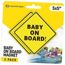 Baby On Board MAGNET Sign for Car - 2 Pack, 5" by 5" - Essential Magnetic