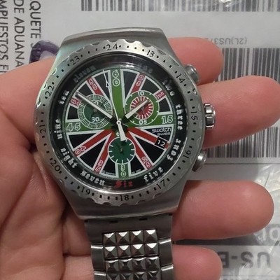 Swatch Irony Men's Chronograph Date Quartz Analog Silver Steel Bracelet Watch