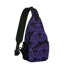 NEW! Haunted Mansion Purple Wallpaper Sling Bag Crossbody Foolish Mortal Disney