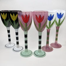 Set of 2 Kosta Boda Glass Tulip Wine Goblet 10” H Signed Ulrica Vallien