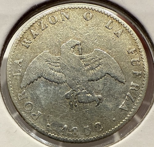 1852 Un Decimo Chile 10C Silver Coin Condor Bird