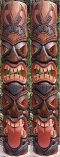 Set of 2 Tiki Hawaiian Totem Tahitian Wood Mask Tropical Bar Patio Decor 39"x 6"