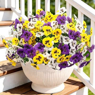 Ouddy Decor 20 Bundles Artificial Pansy Flowers for Outdoors, Fake Silk Flowers