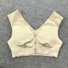 Tommie Copper Sports Bra Womens Medium Nude Beige Front Zip Support Activewear