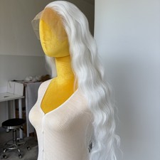 Soft White Heat Resistant Synthetic Hair Long Wavy T Lace Front Wigs