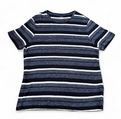 Club Monaco Men's XL Linen Short Sleeve T Shirt Blue Stripe Lightweight Crewneck