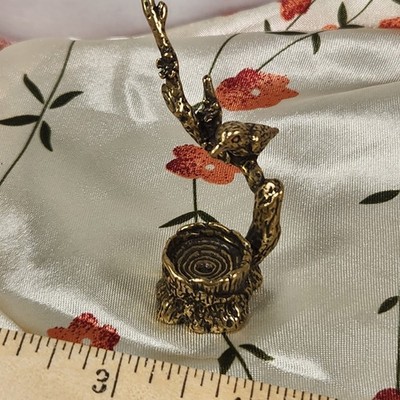 Solid Brass Magpie Bird Cone Incense Burner Holder Miniature Table Decor