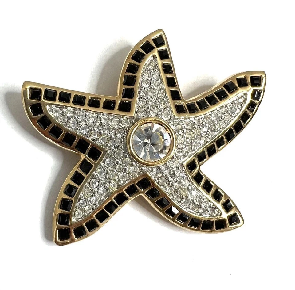 Broche prendedor estrella de mar diamante negro simulado princesa de 3 quilates enchapado en oro amarillo de 14 k Foto 2 de 4