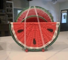 Melamine Watermelon Set In A Basket. NEW! 4 P...
