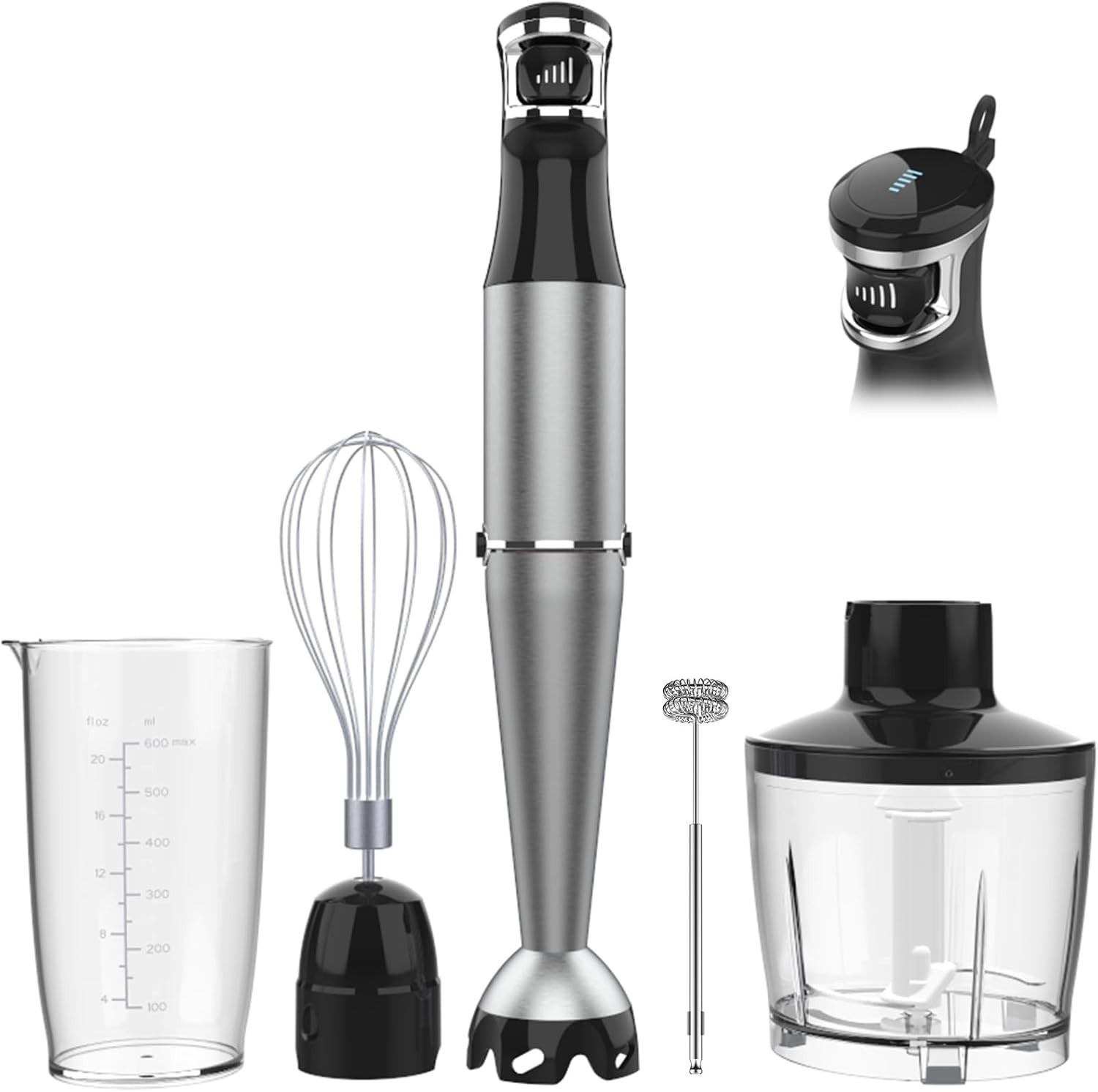 1100W Hand Immersion Blender 5-in-1 Variable Speed with Chopper Whisk Frother